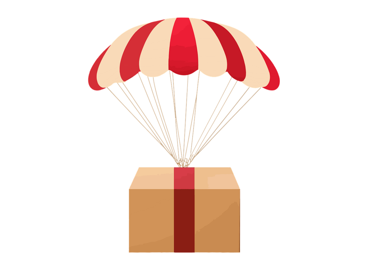 ai generated, parcel, air delivery, package, box, parachute, airdrop, shipping, delivery, logistics, floating package, cargo, e-commerce, drop shipment, postal service, freight, express delivery, mail, transportation, parcel service, online shopping, fast delivery, carton box, gift box, postal package, transparent background, cutout, clip art